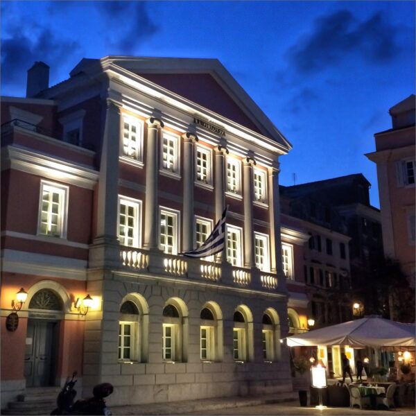 A Corfu building at night